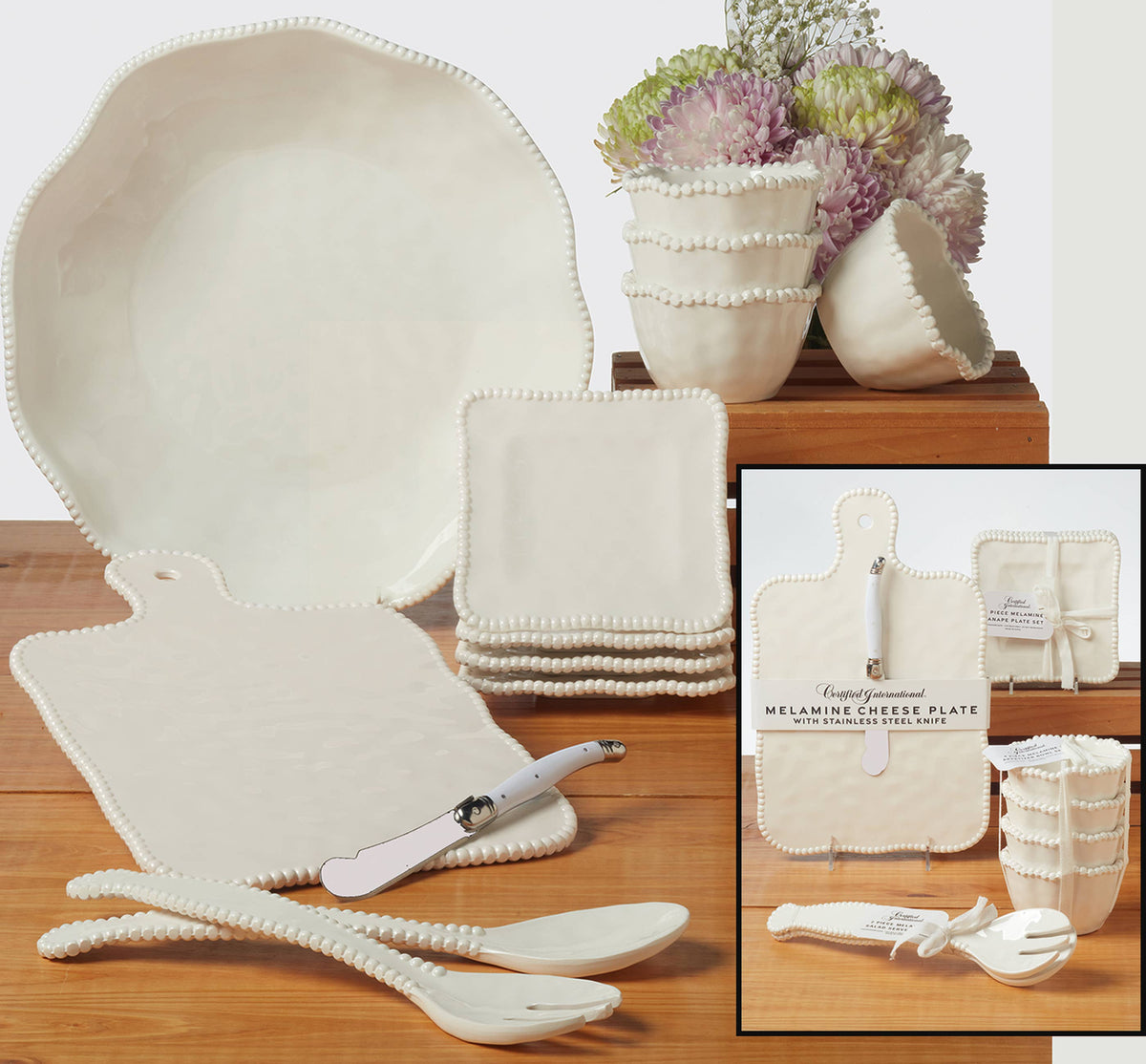 Perlette Cream - HW Mel Cheese Board w  Knife 13.875in