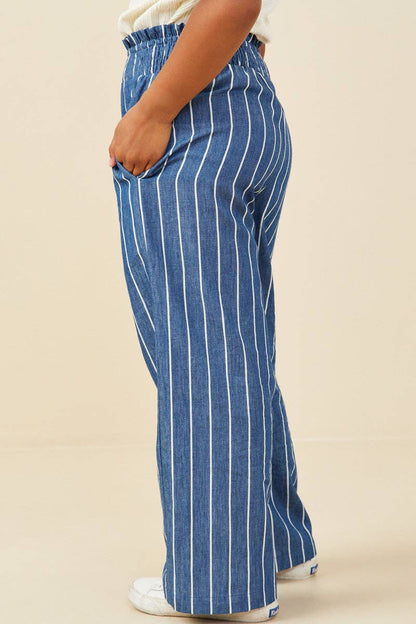 Girls Smocked Waist Pinstripe Wideleg Chambray Pants
