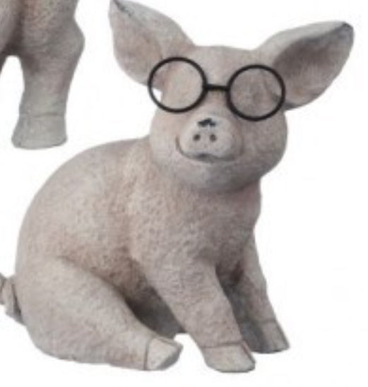 Resin pig with metal glasses 6.5in