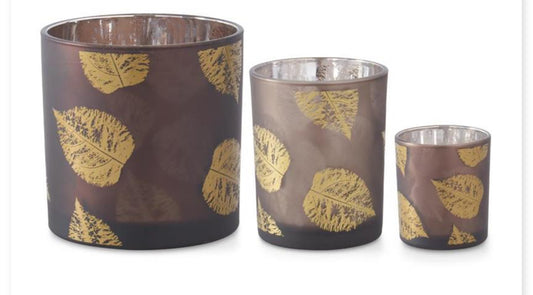 Brown mirrored interior votive w gold birch