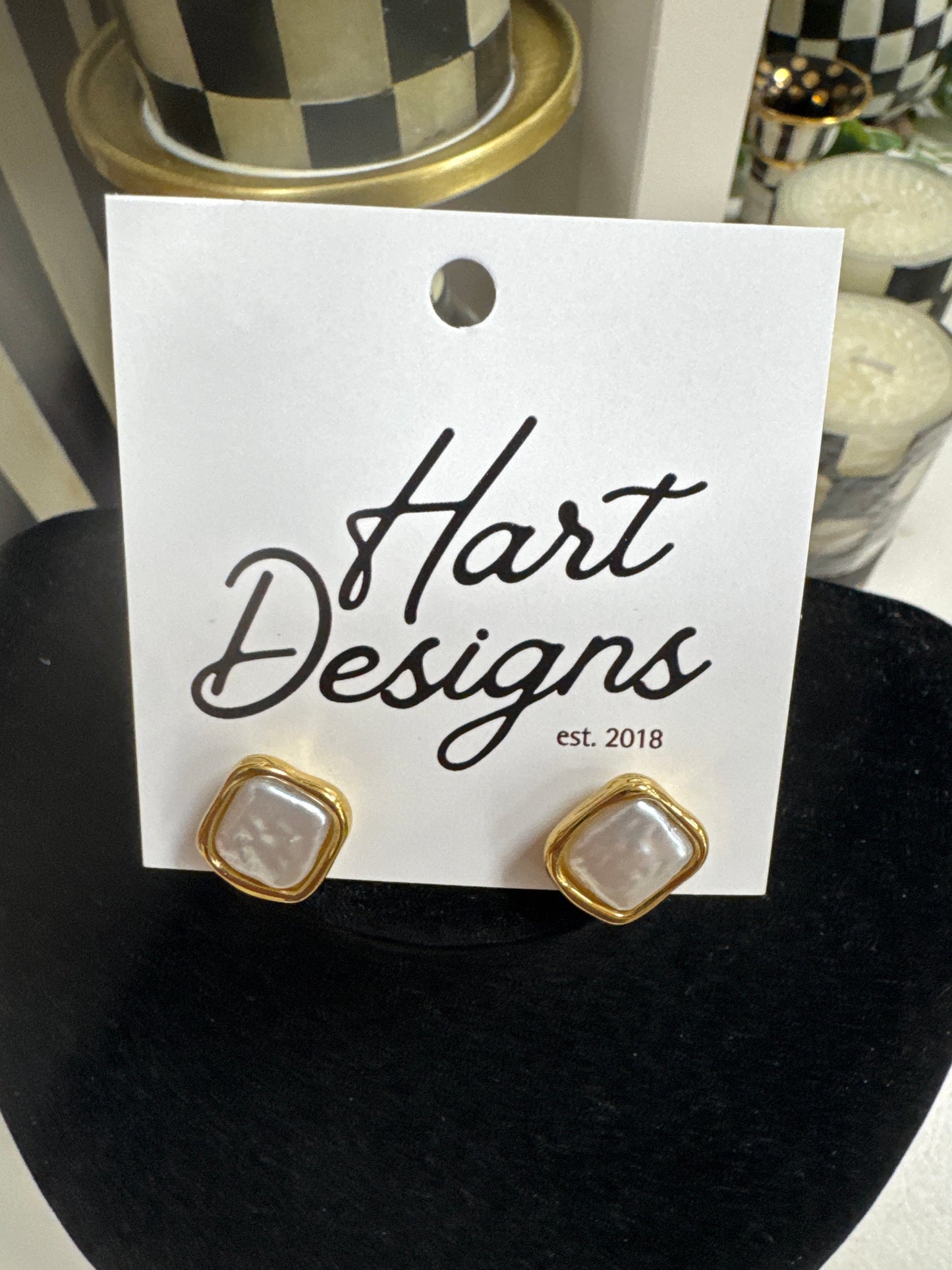Golden pearl stud earrings