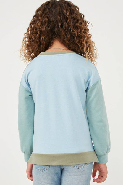Girls Color Blocked French Terry Pullover Top
