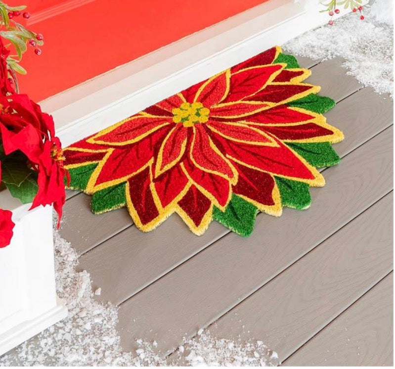 Welcome Poinsettia Shaped Coir Mat