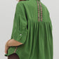 Fern green button up with animal print detail by Entro