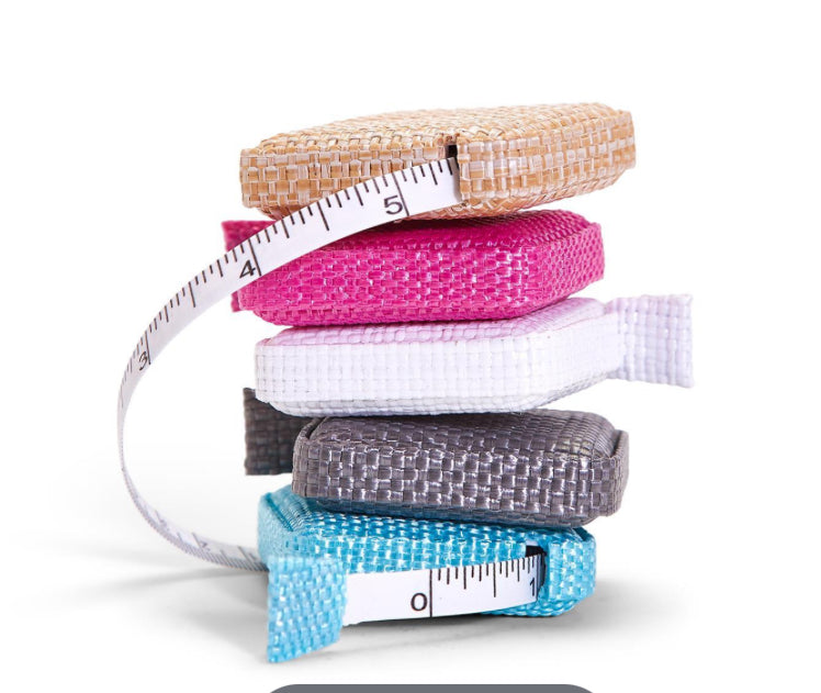 Faux Cane Weave Measuring Tape Assorted 5 Colors: White, Natural, Pink, Aqua, Gray (measures up to 60 inches/150 cm) - Vegan Leather