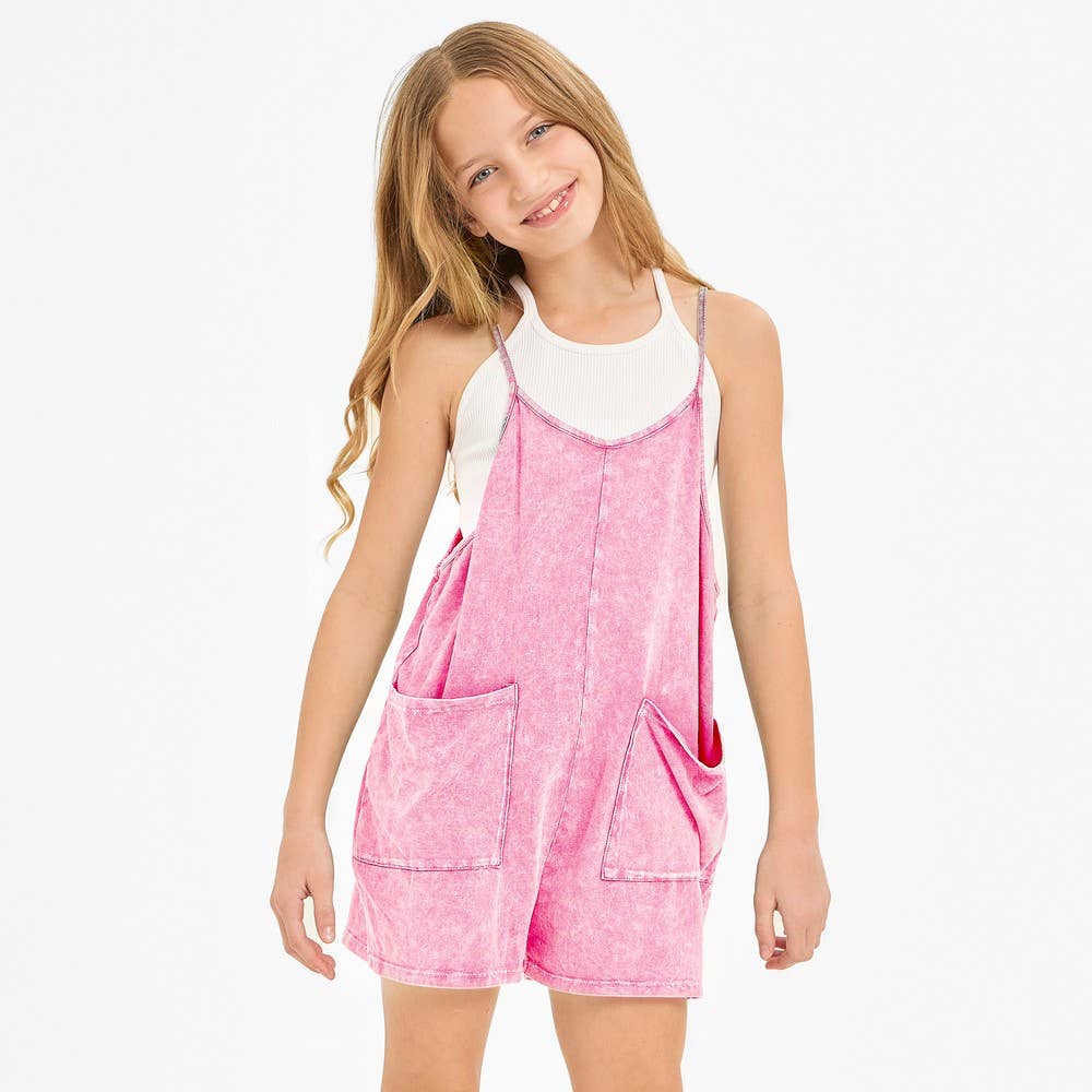Two Pocket Mineral Wash Overall Romper / Onesieu