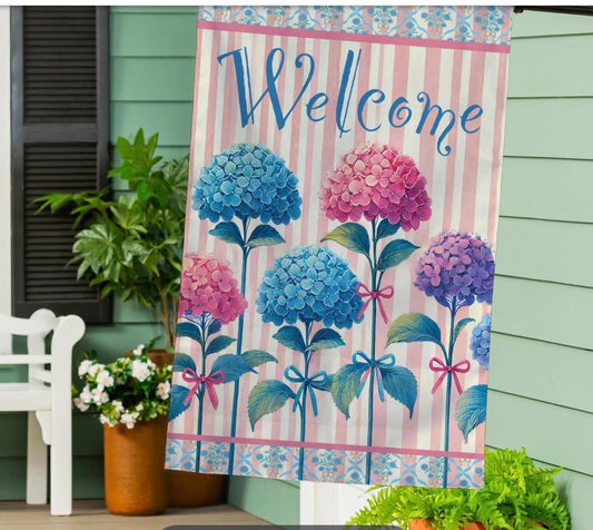 Vintage Hydrangea Burlap House Flag