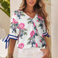 Ldc Floral Colorblock Stripe Knot Bubble Sleeve Blouse