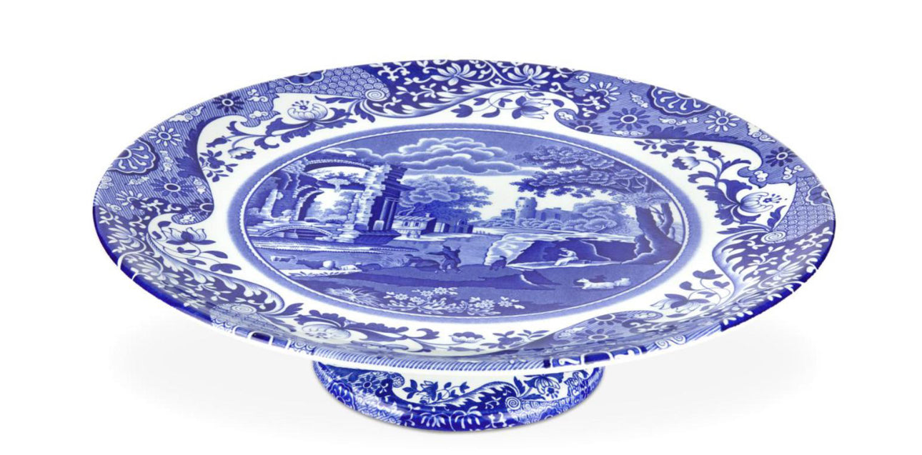 Blue Italian Footed Cake Stand