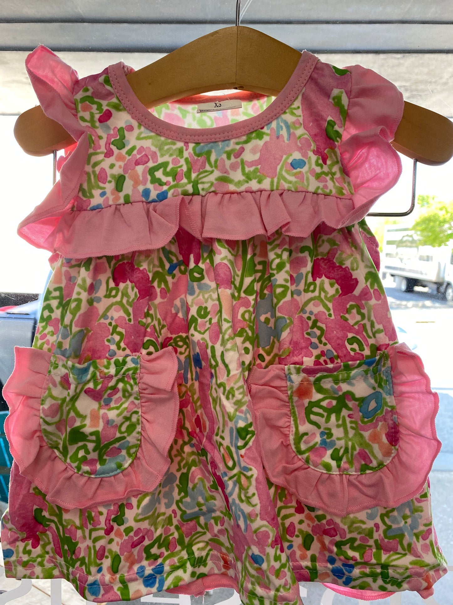 Pink green flower short set