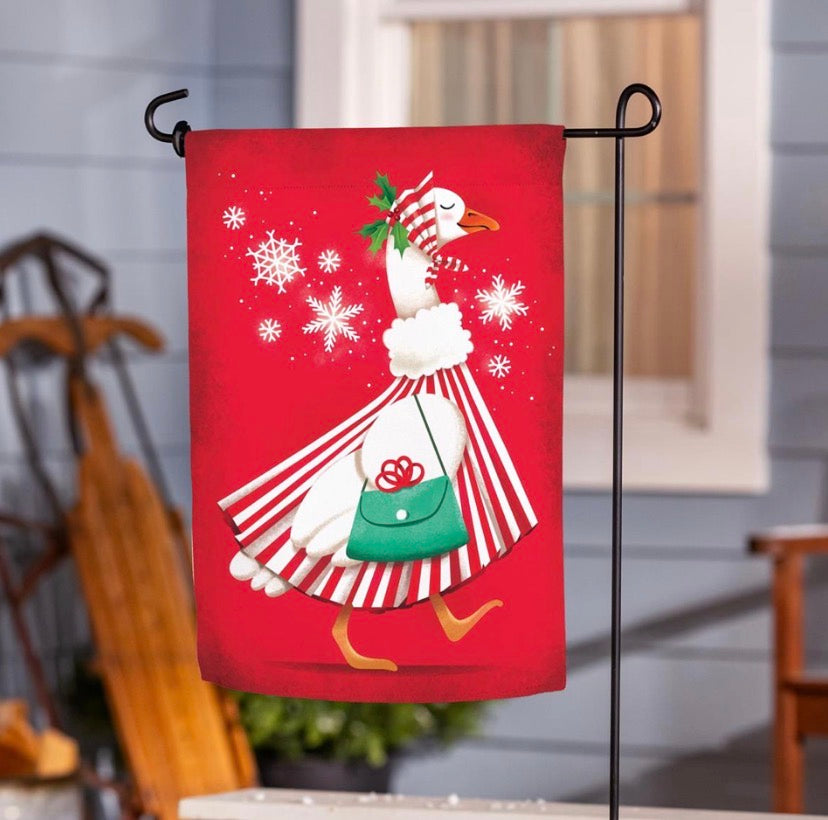 Prim Christmas Goose Suede Flag