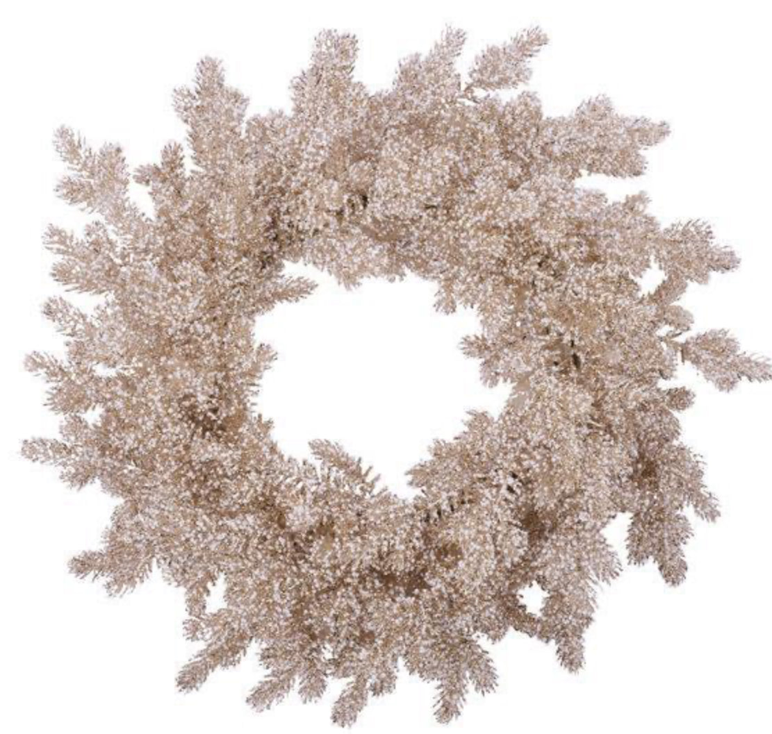 24"DIA GLITTER/SNOW SPRUCE WREATH CHAMPAGNE/WHITE