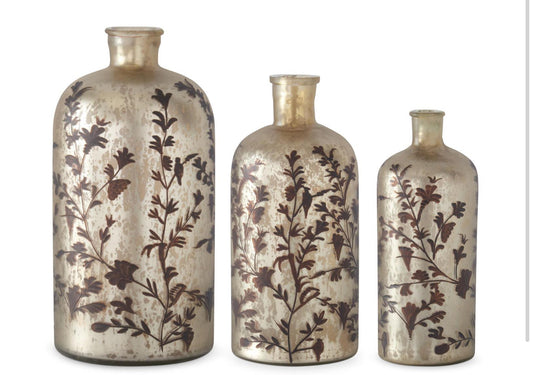 Mercury glass brown floral vases