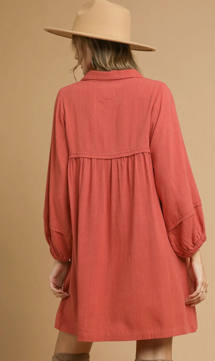 Linen Collared Babydoll Mini Dress