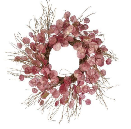 27" GLITTERED SEAGRAPE LEAF WREATH MAUVE/BURGUNDY/GOLD