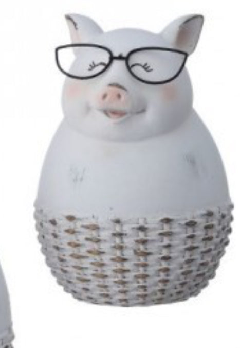 RESIN CHICK/PIG W/METAL GLASSES 2/AST