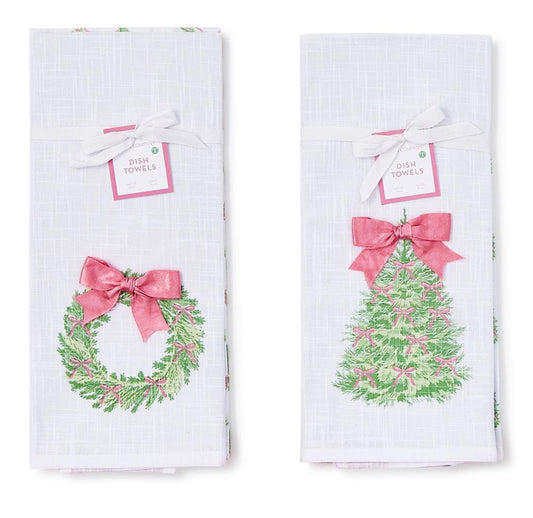 Bow-tiful Set of 2 Dish Towels with Satin Bow Accent