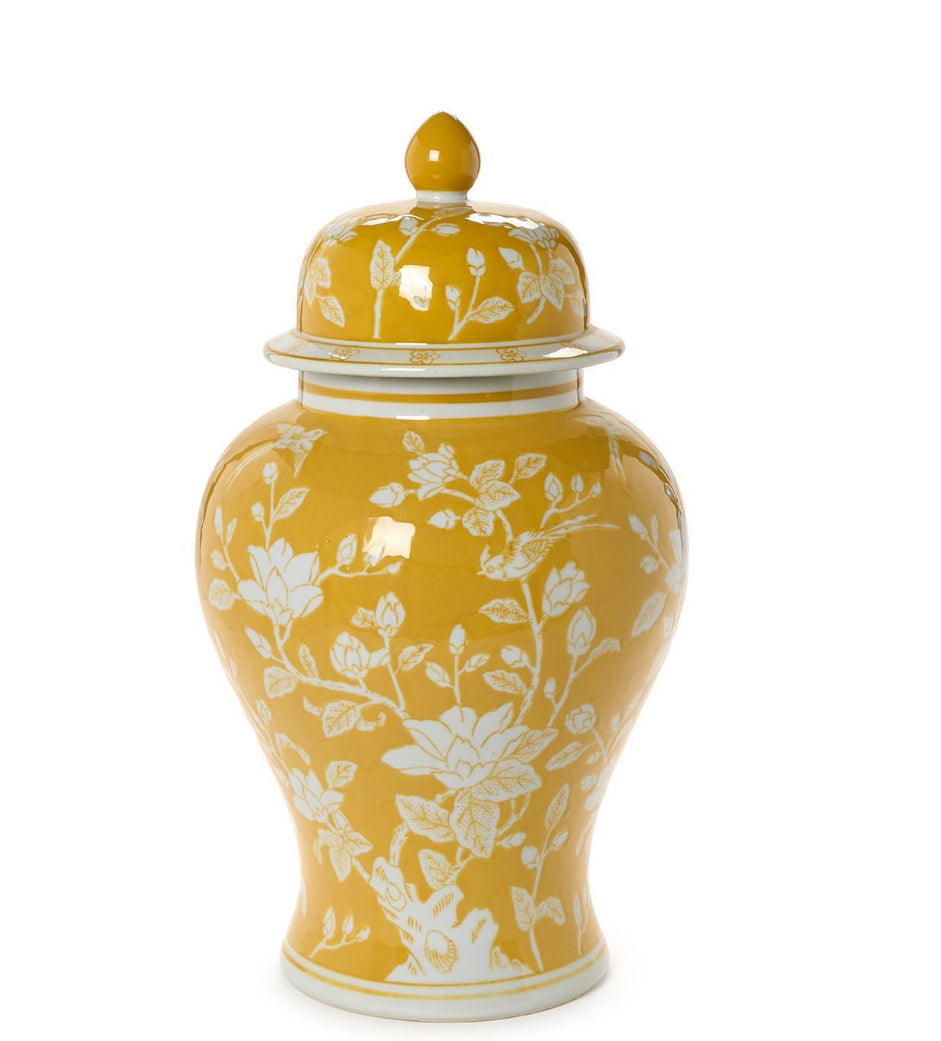 18" Yellow and White Temple Jar