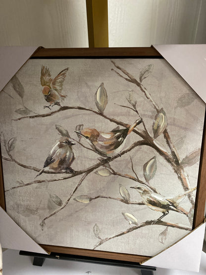 Framed Bird on Branch Canvas