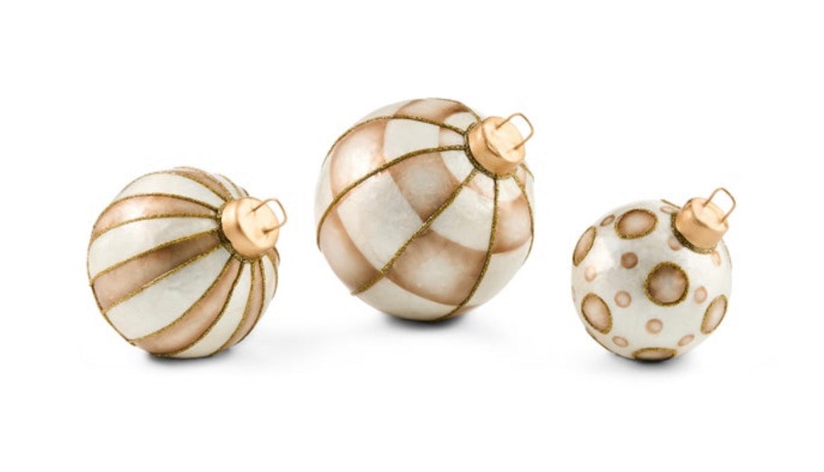 Mocha Capiz Tabletop Ornament Balls, Set Of 3
