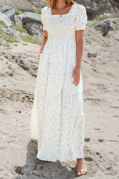 Boho Floral Print Ruffled Shirred Tiered Maxi Dress | S-XL