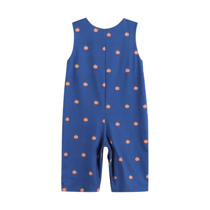 Blue Pumpkin Print Knit Smocked Overalls