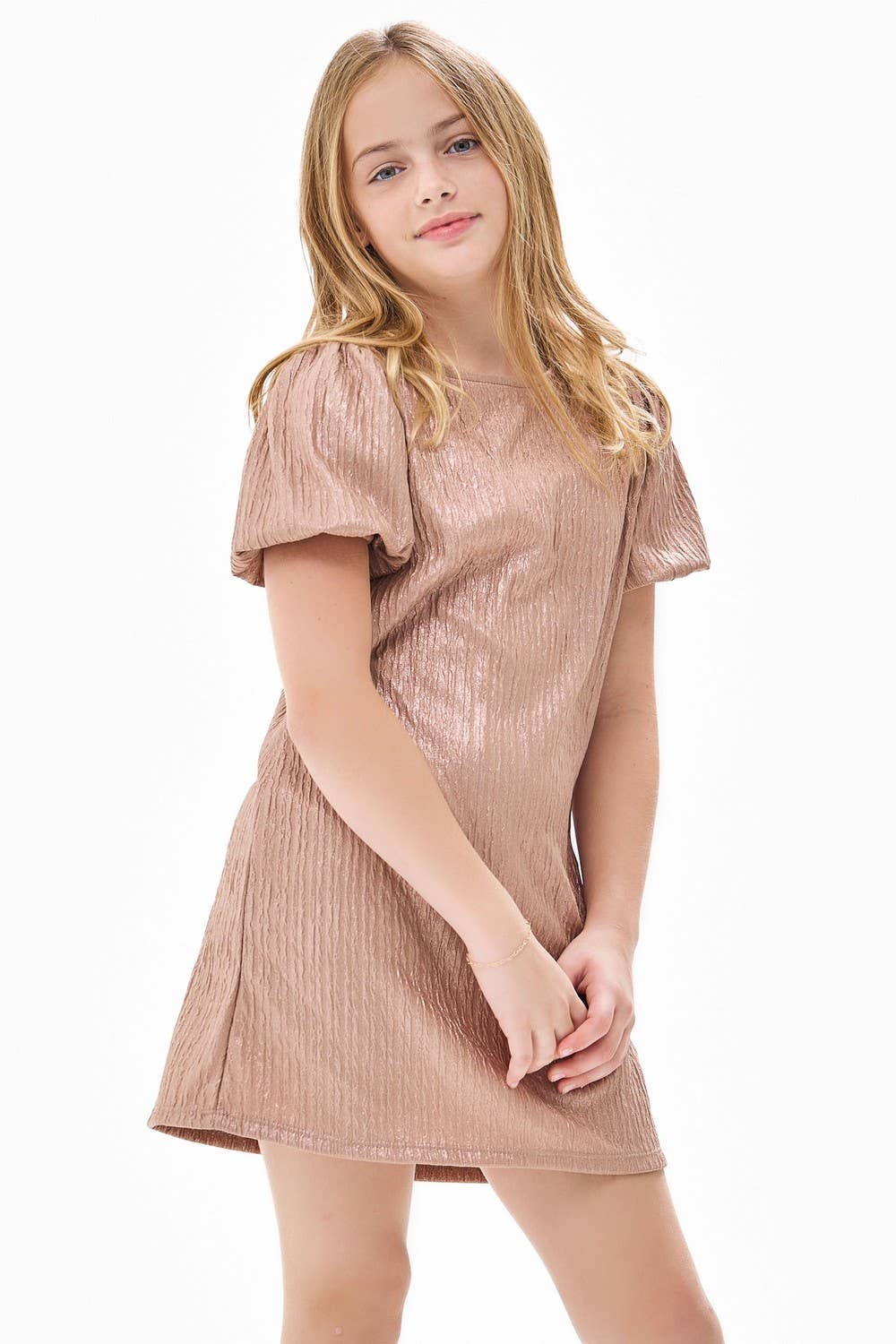 Glitter Jacquard Balloon Sleeve Dress