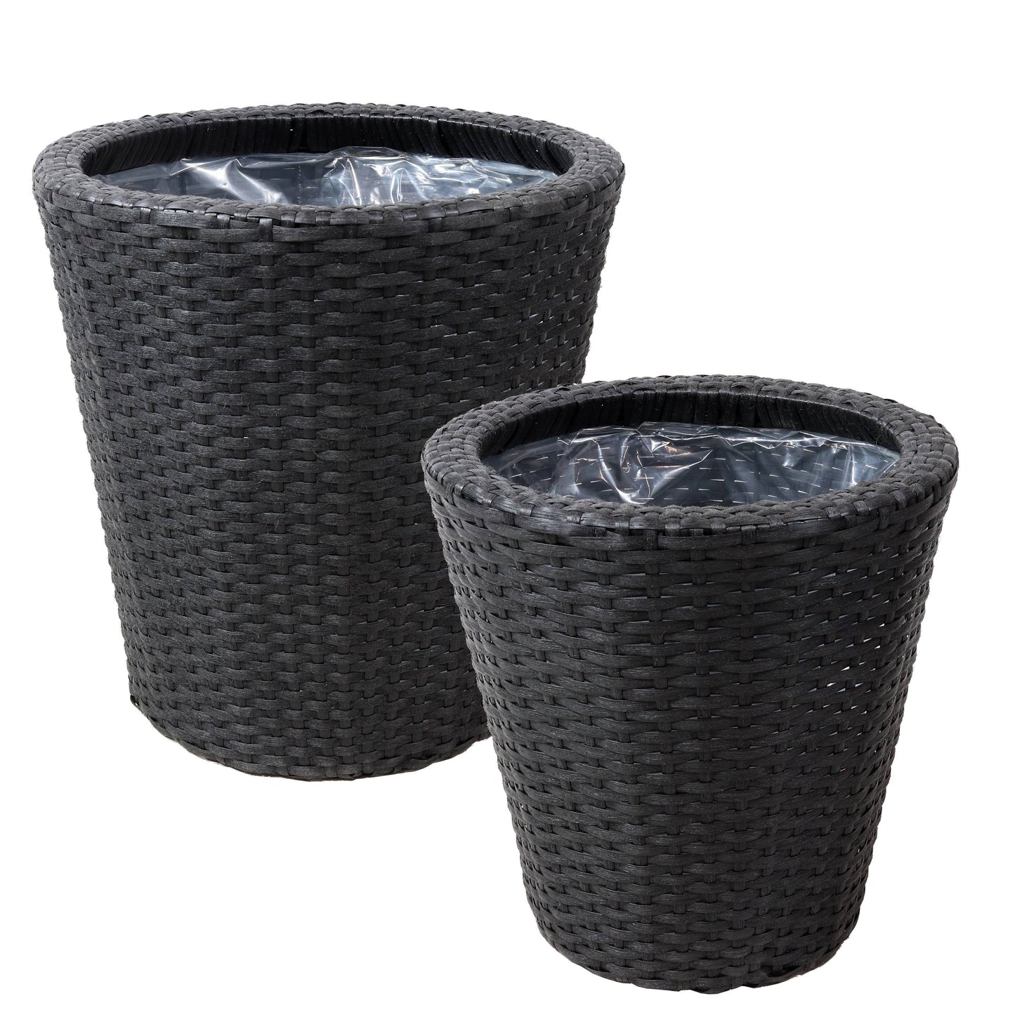 Round Polyrattan Indoor Planters - Black