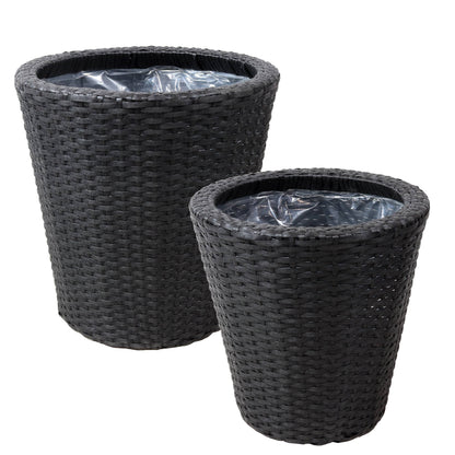 Round Polyrattan Indoor Planters - Black
