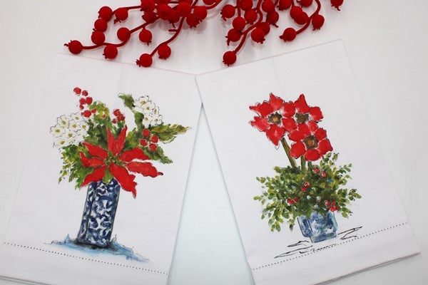 Hand painted tea towel floral Arrangements