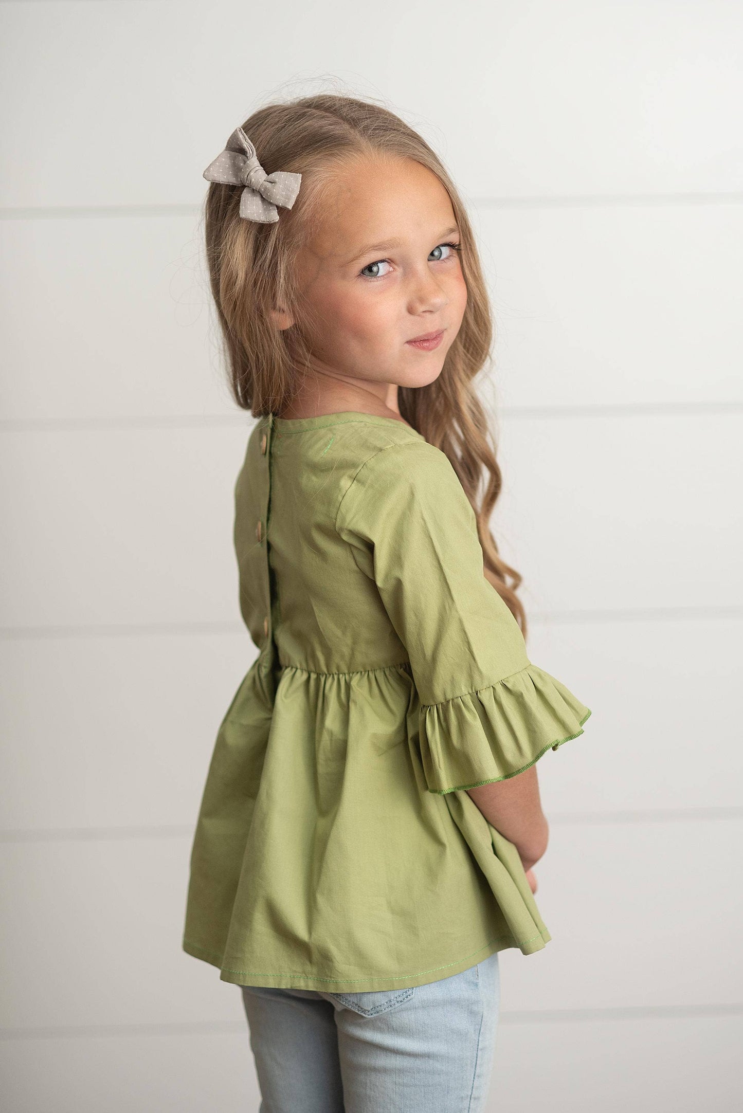 Kids Sage Ruffle Long Sleeve Winter Shirt With Buttons