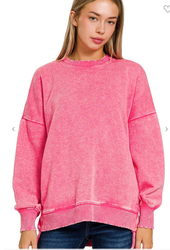 Acid Wash Fleece Hi-low Hem Pullover