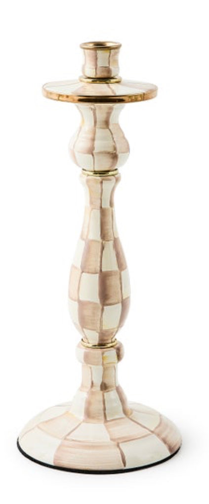 Mocha Check Large Candlestick