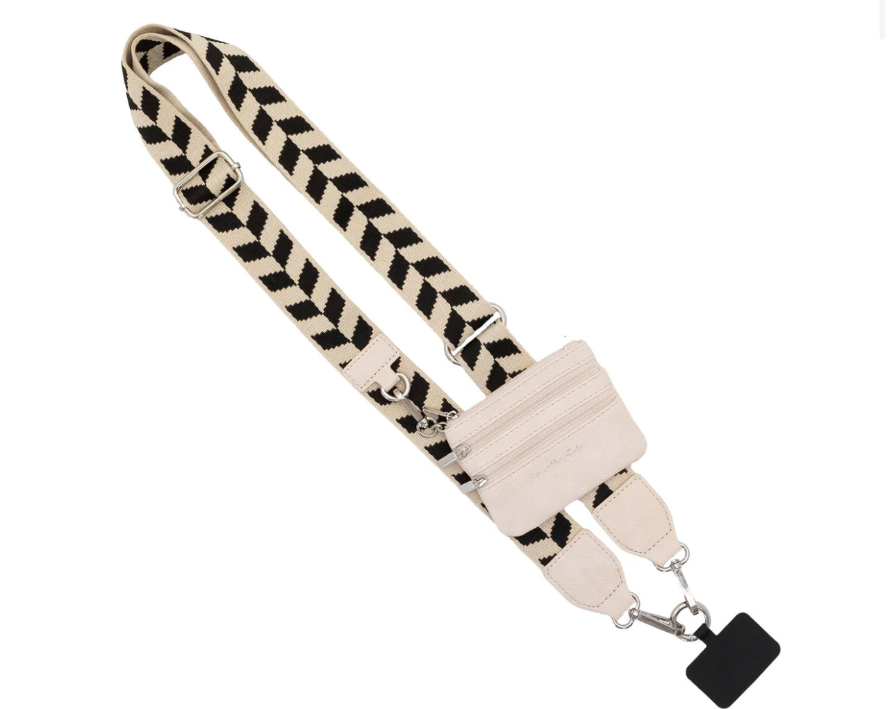 Clip and go crossbody strap with zippered pouch