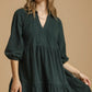 Tiered Corduroy Mini Dress with Balloon Sleeves