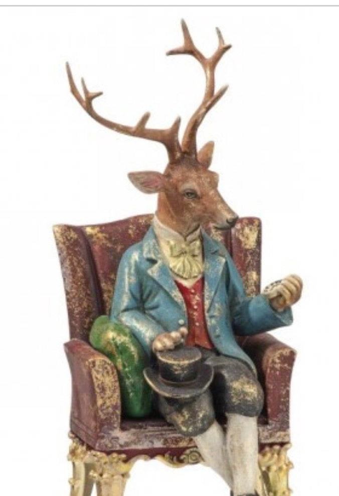 9" RESIN GENTLEMEN DEER W/CHAIR