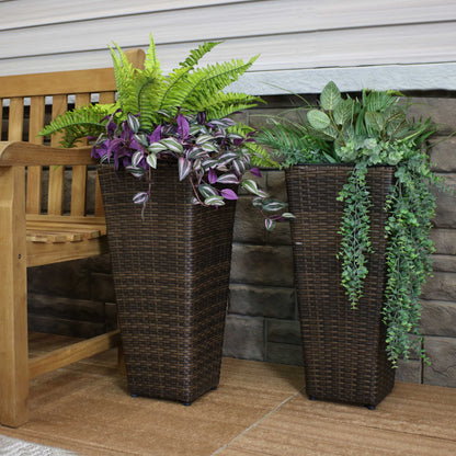 24 in Polyrattan Tall Square Planter - Brown