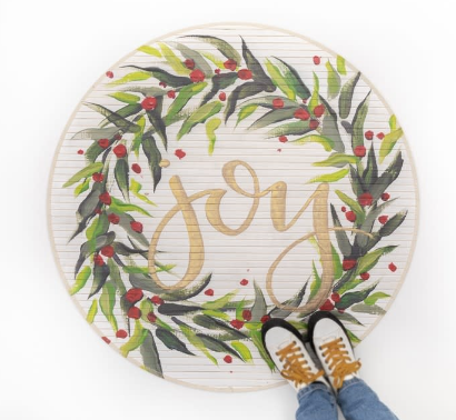 35" Round Bamboo Mat, Joy Wreath