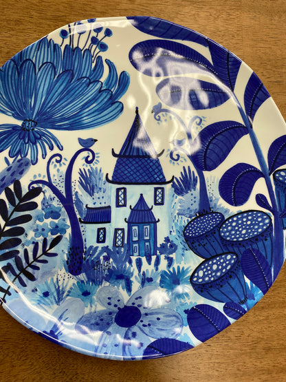 Blue and white chinoiserie handmade plate