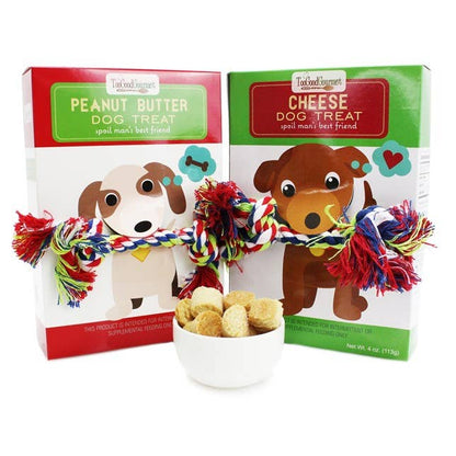 Dog Gift Set – Treats with Rope Toy: Peanut Butter or Cheese