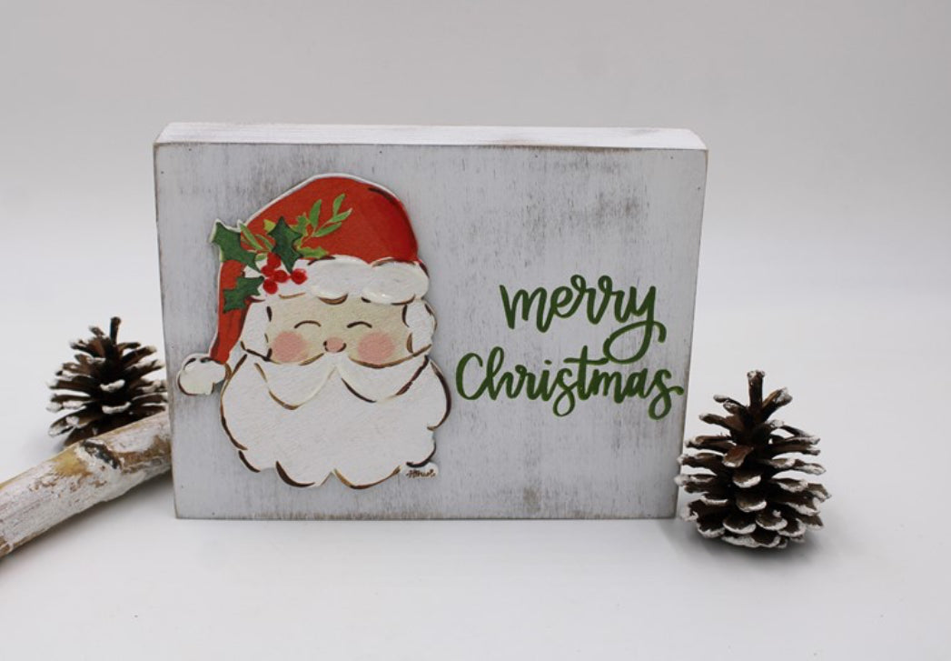 8x6" Wood Box Sign, Merry Christmas Santa