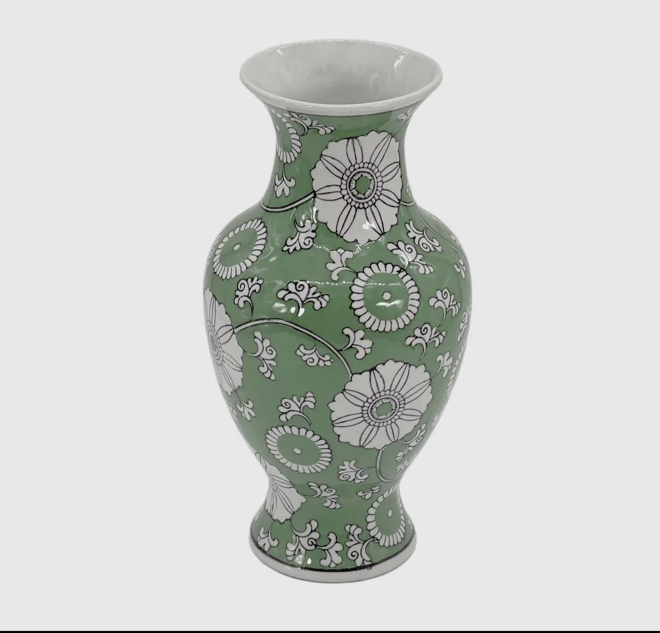 Green chinoiserie ceramic vase