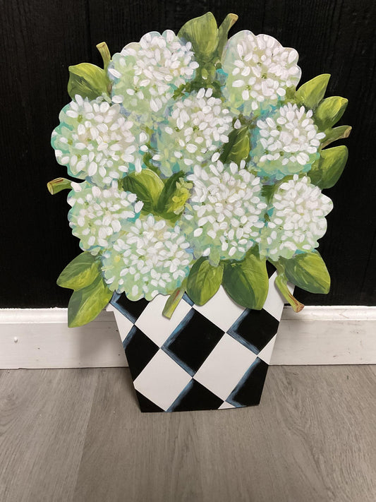 elegant pot of hydrangeas