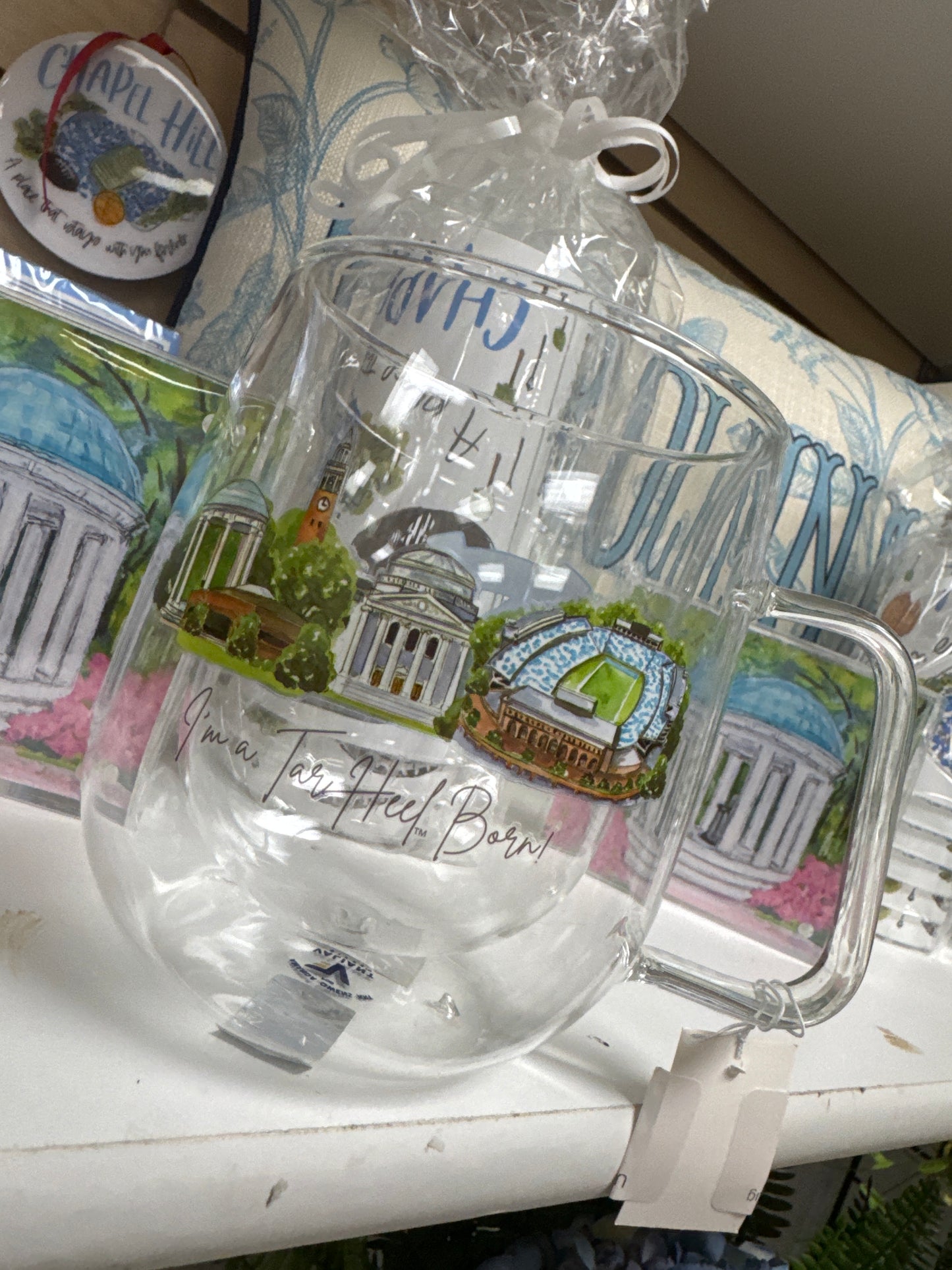 UNC landmark glass mug