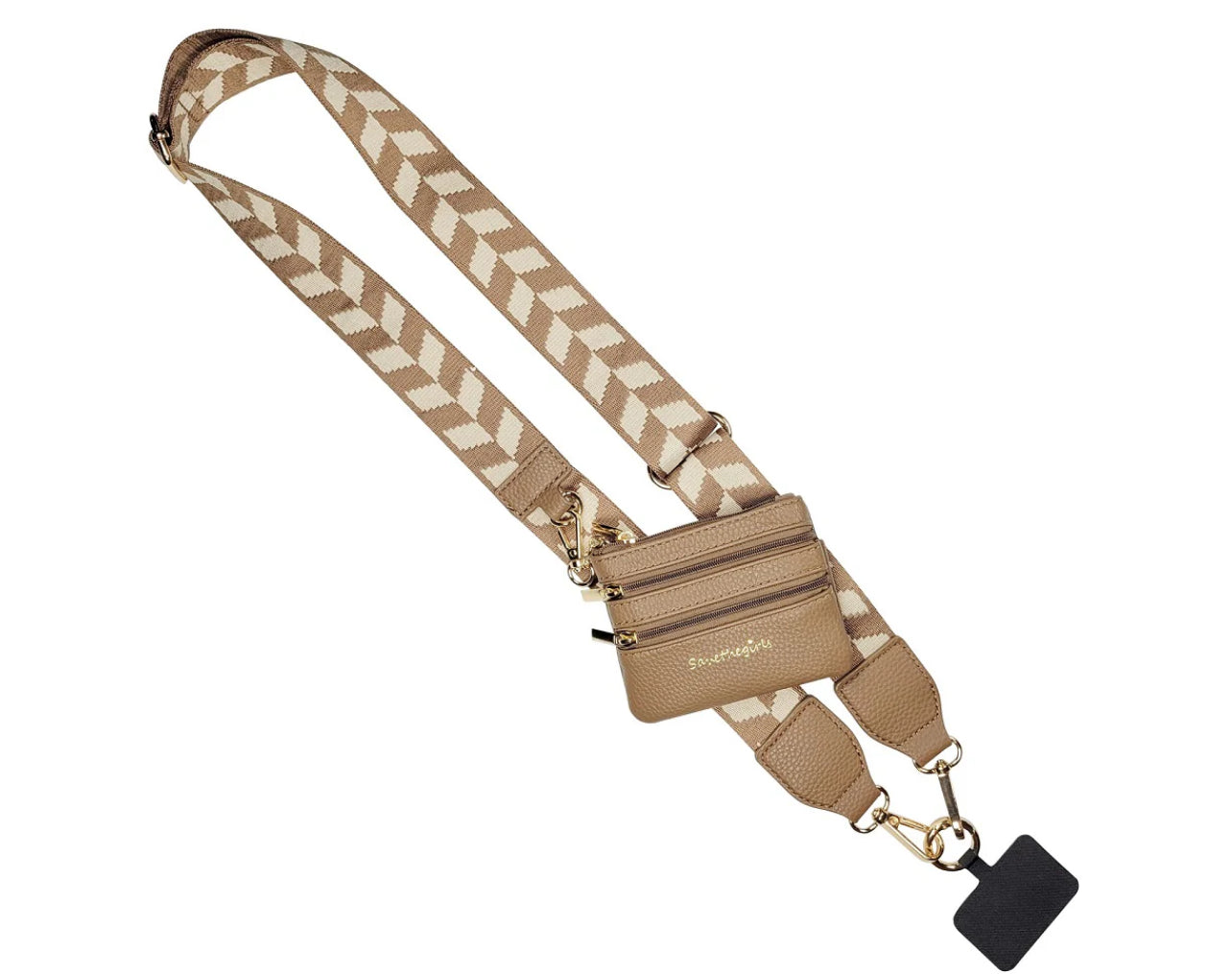 Clip and go crossbody strap with zippered pouch