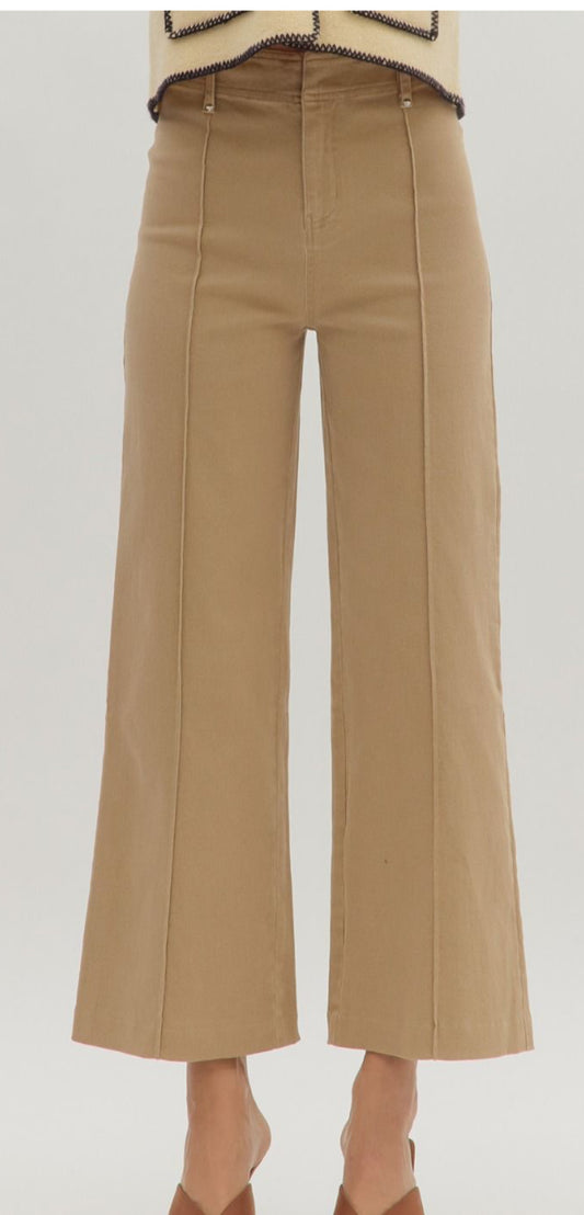 Solid high rise wide leg pant -camel