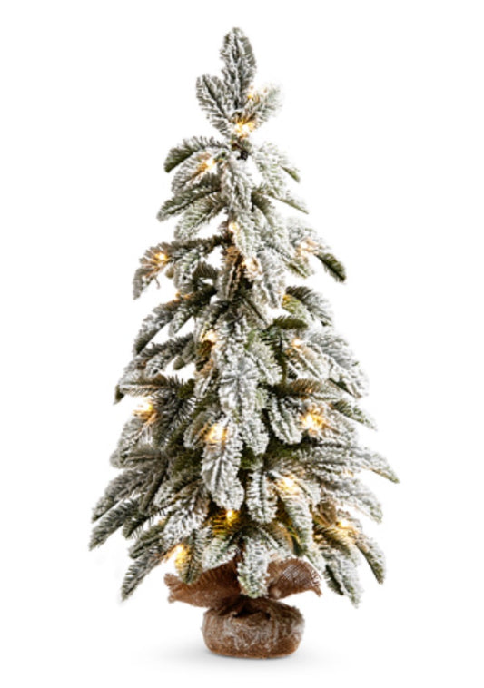 28" Lighted Flocked Pine Tree