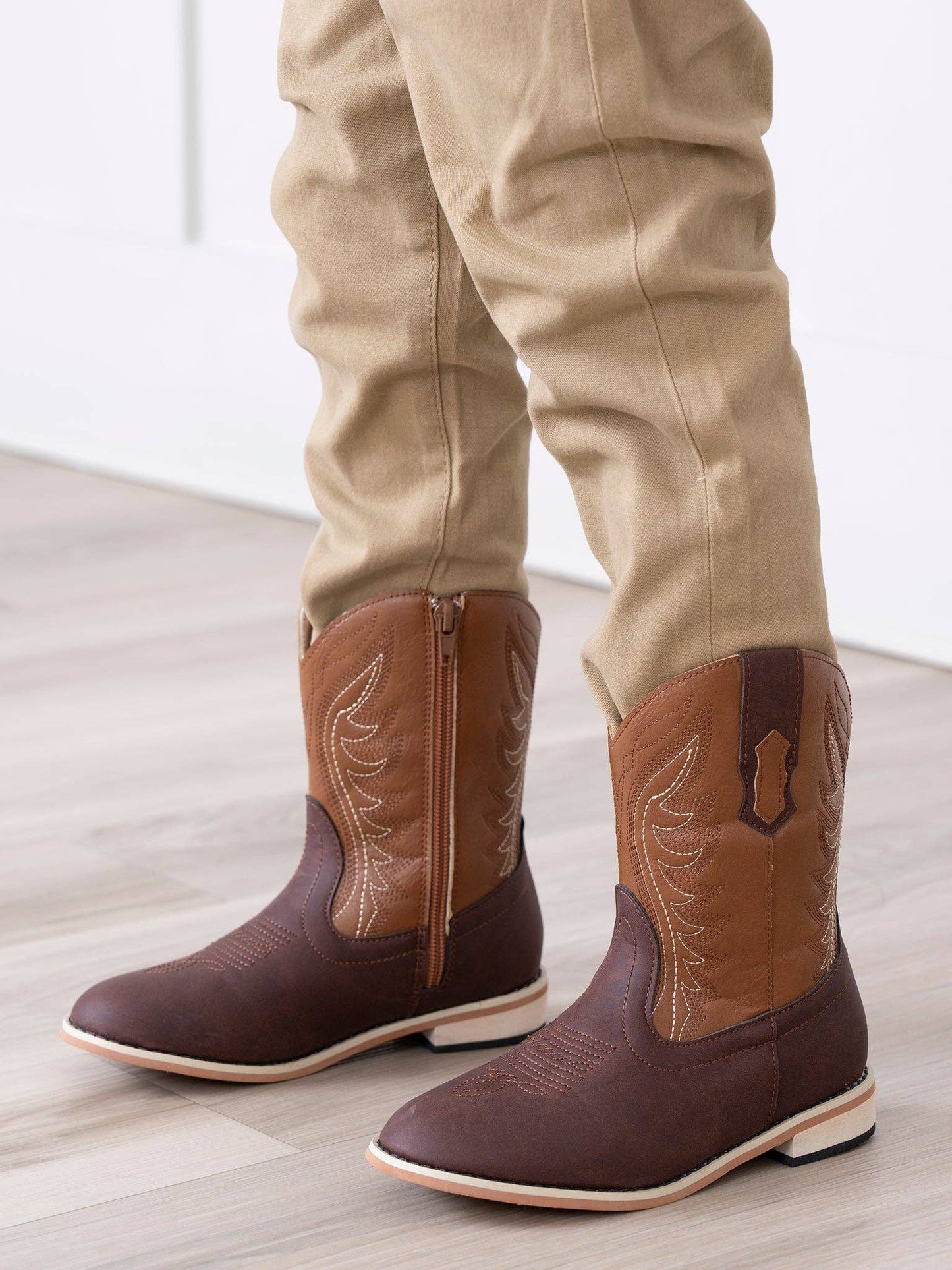 Kids' Unisex Two-Toned Brown Cowboy Boots