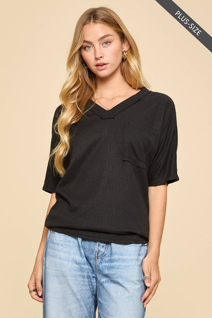 PLUS SIZE Two Tone Waffle Knit Top