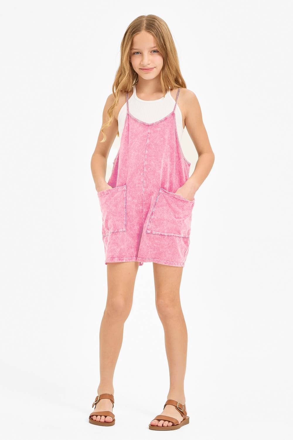 Two Pocket Mineral Wash Overall Romper / Onesieu